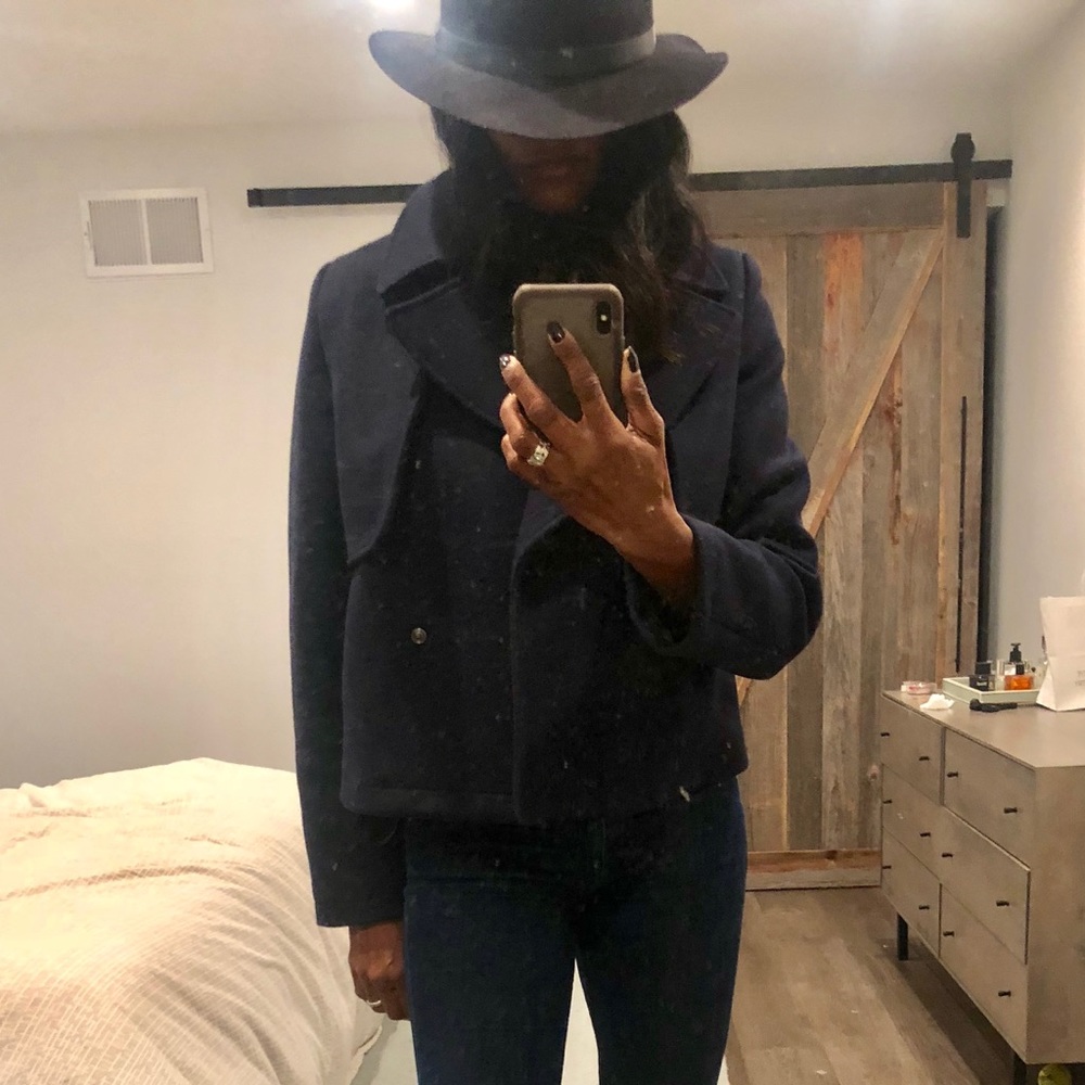 Cuyana, navy, wool, cropped, pea coat, sz XS